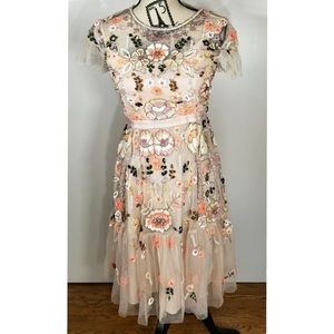 ISO needle and thread embroider floral peach dress